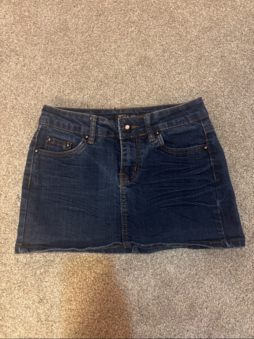 European denim mini skirt with crystals